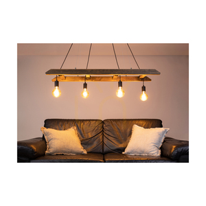 Eskalo 4xE27 Pendant Light, Max. 60W, Walnut-Stained Pine / Black Metal / Black PVC Cable 123.5 cm small 3