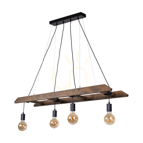 Check Eskalo 4xE27 Pendant Light, Max. 60W, Walnut-Stained Pine / Black Metal / Black PVC Cable 123.5 cm