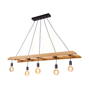 Eskalo Pendant Light, 5xE27, Max. 60W, Brown-Stained Pine / Black Metal / Black PVC Cable, 154 cm small 1