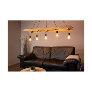 Eskalo Pendant Light, 5xE27, Max. 60W, Brown-Stained Pine / Black Metal / Black PVC Cable, 154 cm small 3