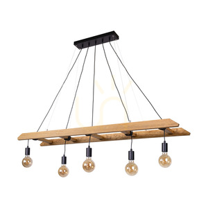 Eskalo Pendant Light, 5xE27, Max. 60W, Brown-Stained Pine / Black Metal / Black PVC Cable, 154 cm small 0