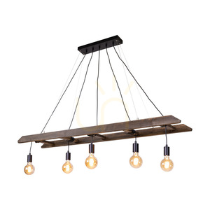 Eskalo Pendant Light, 5xE27, Max. 60W, Walnut-Stained Pine / Black Metal / Black PVC Cable, 154 cm small 1