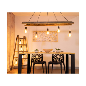 Eskalo Pendant Light, 5xE27, Max. 60W, Walnut-Stained Pine / Black Metal / Black PVC Cable, 154 cm small 3