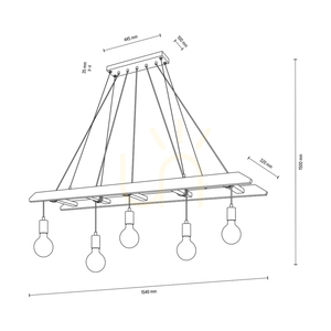 Eskalo Pendant Light, 5xE27, Max. 60W, Walnut-Stained Pine / Black Metal / Black PVC Cable, 154 cm small 4
