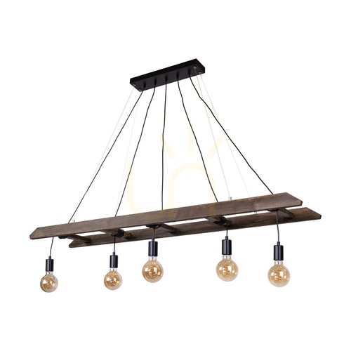 Check Eskalo Pendant Light, 5xE27, Max. 60W, Walnut-Stained Pine / Black Metal / Black PVC Cable, 154 cm