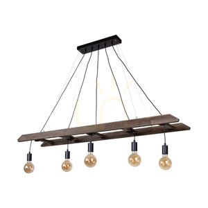 Eskalo Pendant Light, 5xE27, Max. 60W, Walnut-Stained Pine / Black Metal / Black PVC Cable, 154 cm small 0