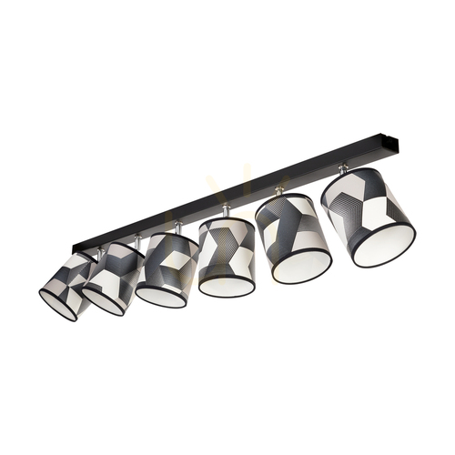 Check Espacio Ceiling Light 6xE27 Max. 25W Black Metal/Chrome Metal/Multicolored Wallpaper Lampshade 127 cm