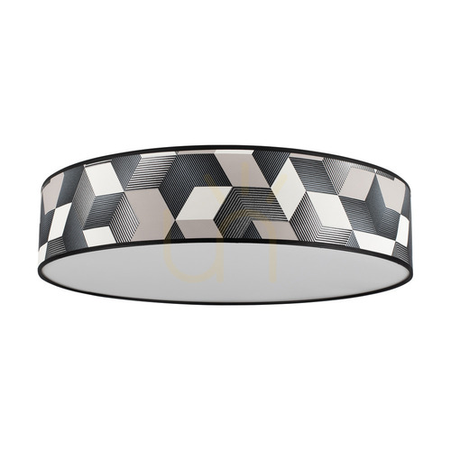 Check Espacio Ceiling Light, 4xE27, Max. 25W, White Metal/Multicolored Wallpaper Lampshade, Ø58 cm