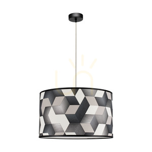 Espacio Pendant Light, 1xE27, Max. 60W, Black Metal/Transparent PVC Cable/Multicolored Wallpaper Lampshade, Ø50 cm small 0