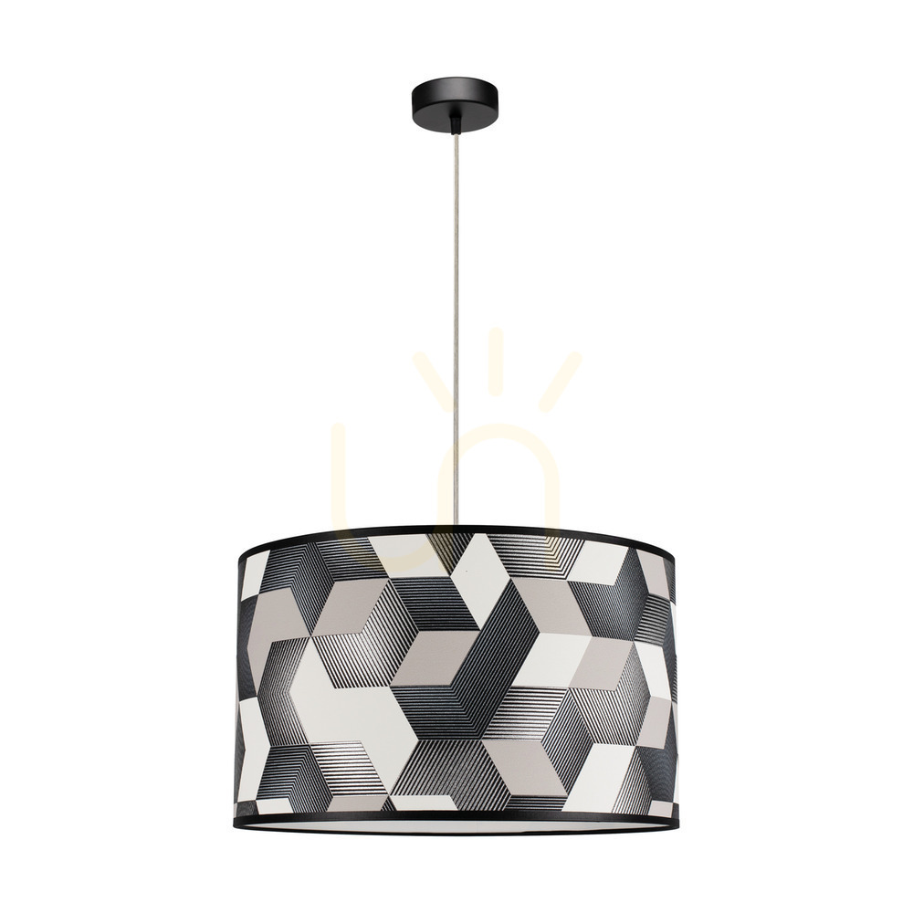 Espacio Pendant Light, 1xE27, Max. 60W, Black Metal/Transparent PVC Cable/Multicolored Wallpaper Lampshade, Ø50 cm