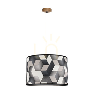 Espacio Pendant Light, 1xE27, Max. 60W, Oiled Oak / Transparent PVC Cable / Multicolored Wallpaper Lampshade, Ø40 cm small 0