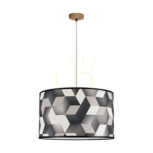 Espacio Pendant Light, 1xE27, Max. 60W, Oiled Oak / Transparent PVC Cable / Multicolored Wallpaper Lampshade, Ø50 cm small 0