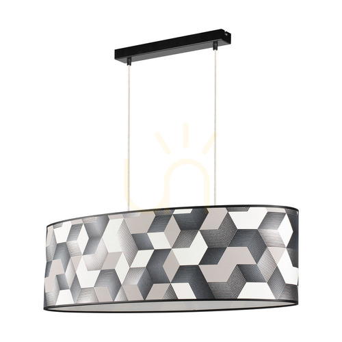 Check Espacio Pendant Light, 2xE27, Max. 40W, Black Metal/Transparent PVC Cable/Multicolored Wallpaper Lampshade, 80 cm