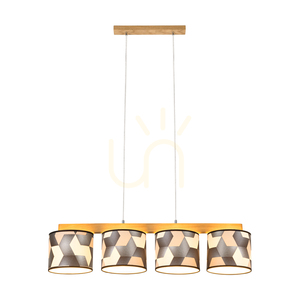 Espacio Pendant Light, 4xE27, Max. 25W, Oiled Oak / Transparent PVC Cable / Multicolored Wallpaper Lampshade, 86 cm small 1