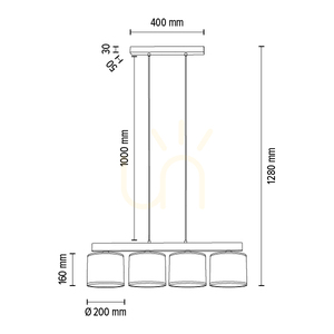 Espacio Pendant Light, 4xE27, Max. 25W, Oiled Oak / Transparent PVC Cable / Multicolored Wallpaper Lampshade, 86 cm small 4