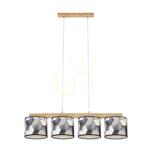 Espacio Pendant Light, 4xE27, Max. 25W, Oiled Oak / Transparent PVC Cable / Multicolored Wallpaper Lampshade, 86 cm small 0