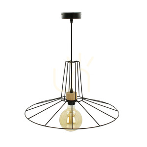 Ferro Pendant Light, 1xE27, Max. 60W, Oiled Oak/Black Metal/Black PVC Cable/Black Metal Shade, Ø55 cm small 0