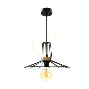 Ferro Pendant Light, 1xE27, Max. 60W, Oiled Oak/Black Metal/Black PVC Cable/Black Metal Shade, Ø35 cm small 0