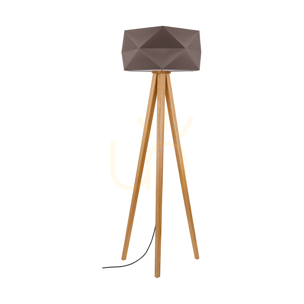 Finja Floor Lamp 1xE27 Max. 60W Oiled Oak/Anthracite Braided Cable/Brown Lampshade Ø52 cm