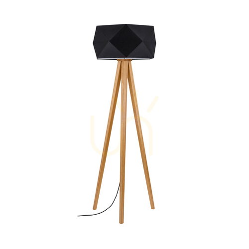 Check Finja Floor Lamp, 1xE27, Max. 60W, Oiled Oak/Anthracite, Braided Cable/Black, Lampshade Ø52 cm