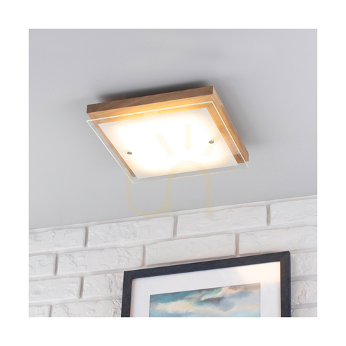 Check Spot Light Finn 4022974 LED ceiling light, oiled oak and white glass, 29 × 29 cm, 2700 K