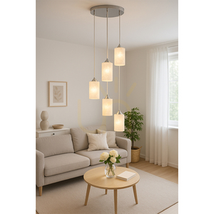 Flowers Pendant Light, 5xE27, Max. 60W, Chrome Metal / Transparent PVC Cable / White Glass Shade with Floral Pattern, Ø35 cm small 2