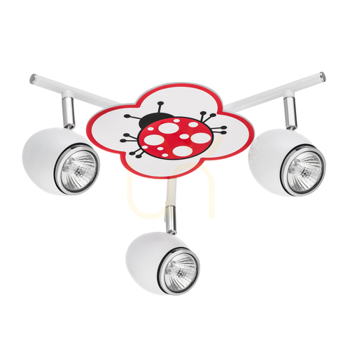 Check Fly Ceiling Light, 3xGU10, Max. 50W, White/Chrome Metal with Ladybug Pattern, Ø40 cm