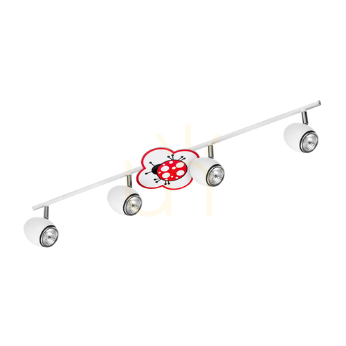 Check Fly 4xGU10 Ceiling Light, Max. 50W, White/Chrome Metal with Ladybug Pattern, 81 cm