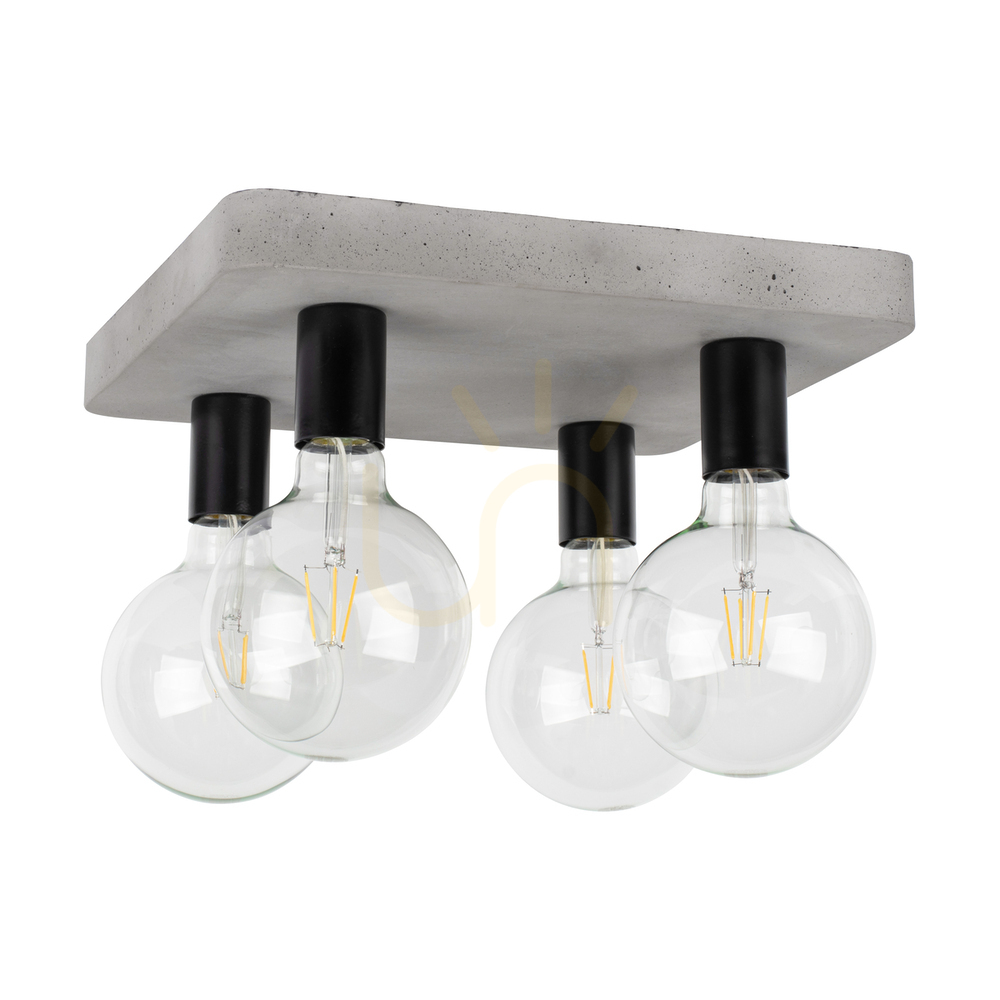 Fortan Ceiling Light, 4xE27, Max. 60W, Concrete Gray/Black Metal, 34.5 cm