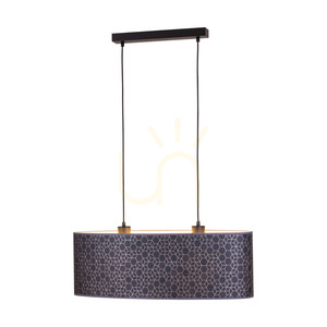 Galance Pendant Light, 2xE27, Max. 40W, Black Metal/Black Braided Cable/Black and Gold Wallpaper Lampshade, 70 cm small 1
