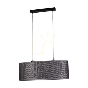 Galance Pendant Light, 2xE27, Max. 40W, Black Metal/Black Braided Cable/Black and Gold Wallpaper Lampshade, 70 cm small 2