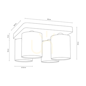 Gentle Ceiling Light, 4xE27, Max. 25W, Concrete Gray/Black Metal/White, 34 cm Lampshade small 2