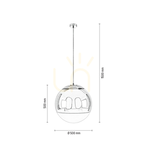 Gino Pendant Light, 1xE27, Max. 60W, Chrome Metal/Chrome-Plated Glass, Ø50 cm small 2