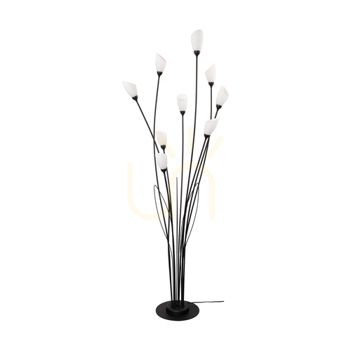 Check Gloriosa Floor Lamp, 9xG9, Max. 6W LED, Black Metal/Black PVC Cable/White Glass Shade, Ø60 cm