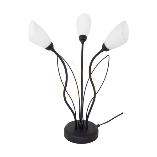 Check Gloriosa Table Lamp, 3xG9, Max. 6W LED, Black Metal/Black PVC Cable/White Glass Shade, Ø40 cm
