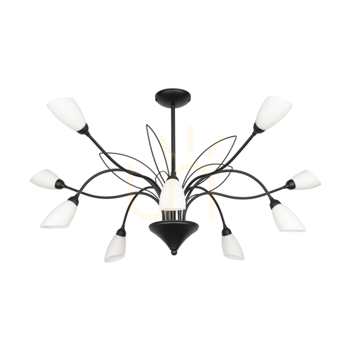 Check Gloriosa Pendant Light, 10xG9, Max. 6W LED, Black Metal/White Glass Shade, Ø92 cm