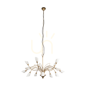 Gloriosa Pendant Light, 15xG9, Max. 6W LED, Gold Metal/Black PVC Cable/White Glass Shade, Ø108 cm small 0