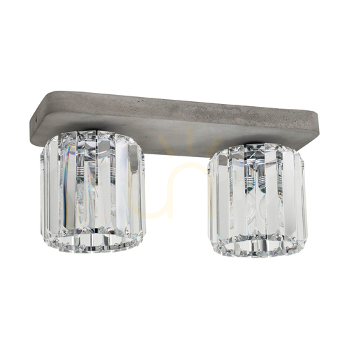 Check Glory Ceiling Light, 2xE27, Max. 60W, Concrete Gray/Clear Glass Shade, 35 cm