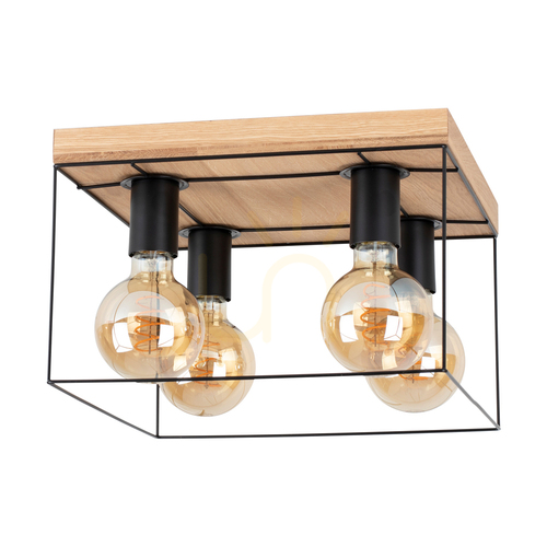 Check Gretter Ceiling Light, 4xE27, Max. 60W, Oiled Oak/Black Metal, 34 cm