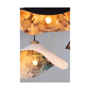 Hattu Floral Pendant Light 1xE27 Max. 40W Oiled Oak/Black Braided Cable/White and Multicolored Lampshade Ø40 cm small 3