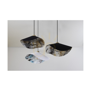 Hattu Floral Pendant Light 1xE27 Max. 40W Oiled Oak/Black Braided Cable/White and Multicolored Lampshade Ø40 cm small 4