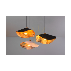 Hattu Floral Pendant Light 1xE27 Max. 40W Oiled Oak/Black Braided Cable/White and Multicolored Lampshade Ø40 cm small 5