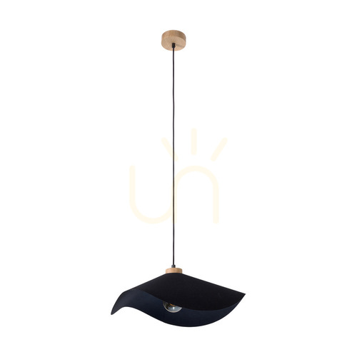 Check Hattu Pendant Light, 1xE27, Max. 40W, Oiled Oak/Black Braided Cable/Black Lampshade, Ø40 cm