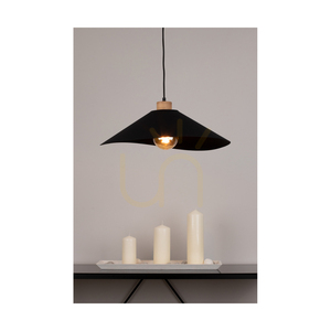 Hattu Pendant Light 1xE27 Max. 40W Oiled Oak/Black Braided Cable/Black Lampshade Ø50 cm small 2