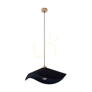 Hattu Pendant Light 1xE27 Max. 40W Oiled Oak/Black Braided Cable/Black Lampshade Ø50 cm small 0