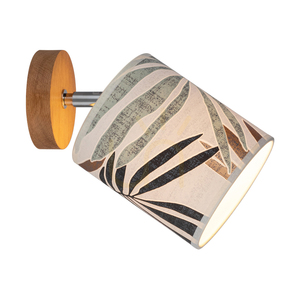 Hoja Wall Sconce 1xE27 Max. 25W Oiled Oak/Chrome Metal/Multicolored Wallpaper Lampshade 25 cm small 1