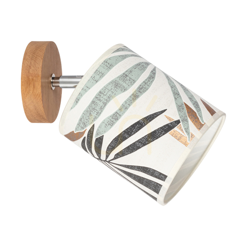 Check Hoja Wall Sconce 1xE27 Max. 25W Oiled Oak/Chrome Metal/Multicolored Wallpaper Lampshade 25 cm