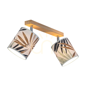 Hoja Ceiling Light, 2xE27, Max. 25W, Oiled Oak/Chrome Metal/Multicolored Wallpaper Lampshade, 52 cm small 1