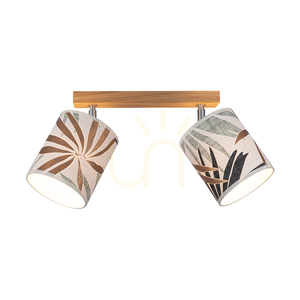 Hoja Ceiling Light, 2xE27, Max. 25W, Oiled Oak/Chrome Metal/Multicolored Wallpaper Lampshade, 52 cm small 3