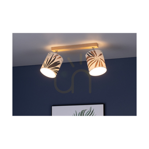 Hoja Ceiling Light, 2xE27, Max. 25W, Oiled Oak/Chrome Metal/Multicolored Wallpaper Lampshade, 52 cm small 5